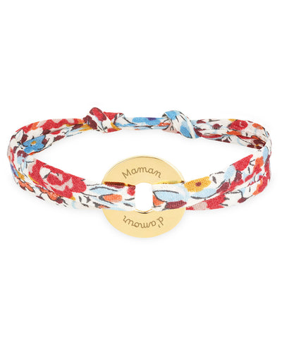 Avec le liberty Pavot comme lien, ce bracelet personnalisé en forme de cible est plaqué or 15mm.