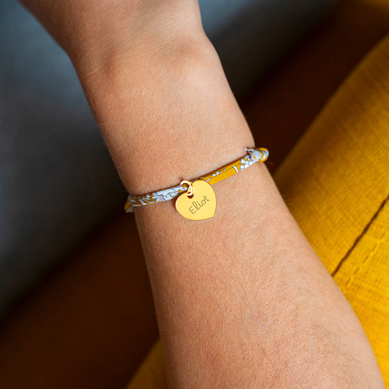 Bracelet personnalisé en forme de cœur, 15mm, plaqué or, avec lien Liberty Clivia.