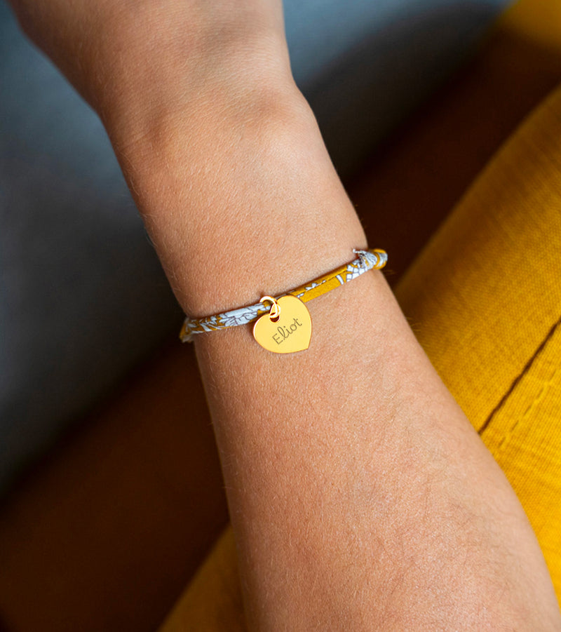 Bracelet personnalisé en forme de cœur, 15mm, plaqué or, avec lien Liberty Clivia.