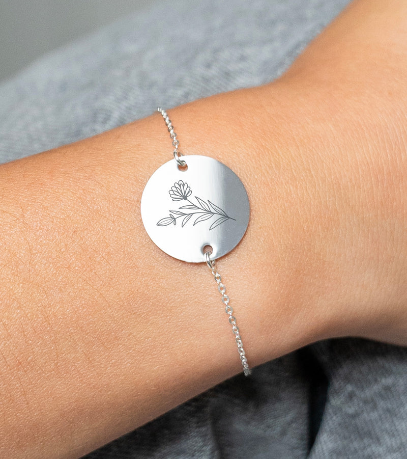 Médaille personnalisée 20mm sur bracelet argent, orné de deux trous pour chaine maille, crée un style unique.