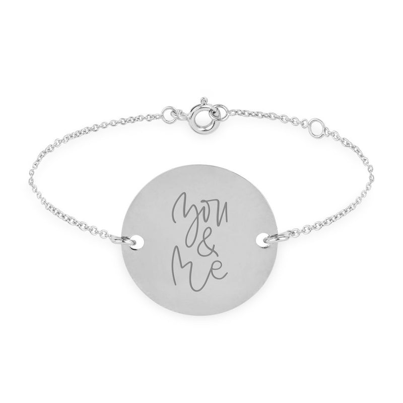 Bracelet médaille argent, personnalisé 20mm, muni de deux trous, sur chaîne plate.