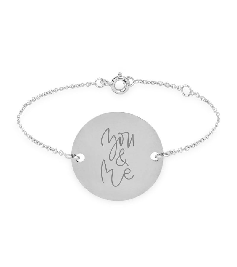 Bracelet médaille argent, personnalisé 20mm, muni de deux trous, sur chaîne plate.