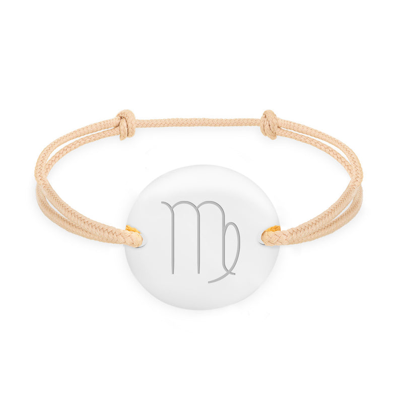 Personnalisez votre style avec ce bracelet en argent, médaille 20mm, cordon beige, et ses deux trous.