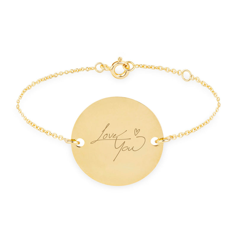 Bracelet médaille personnalisé en 20mm, avec deux trous en plaqué or et une chaîne en maille.