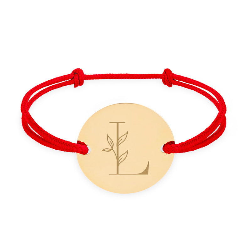 une médaille personnalisée en 20mm et de deux trous en plaqué or, est orné d'un cordon rouge