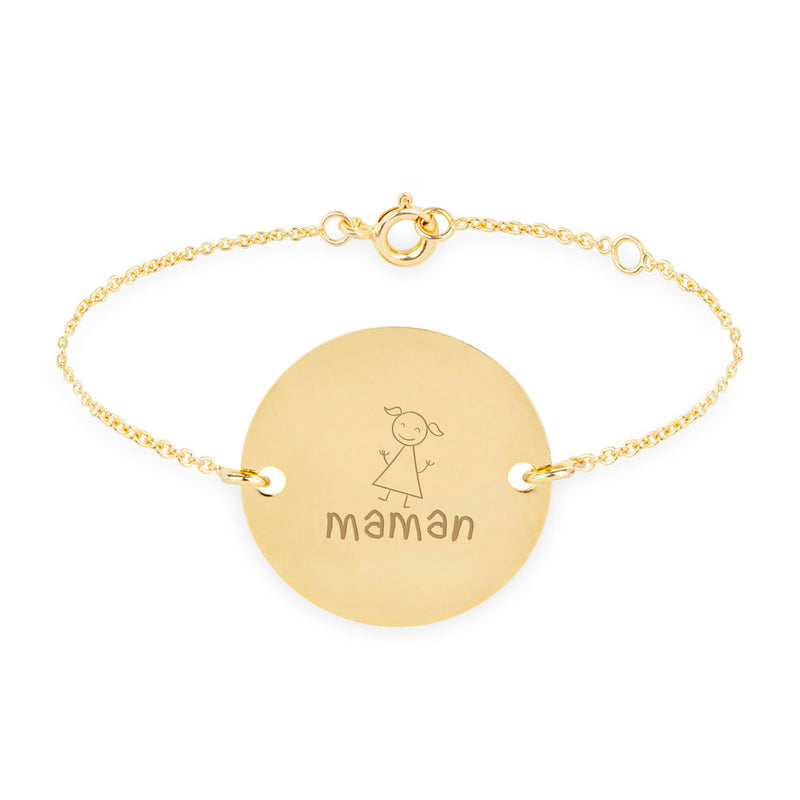 Bracelet médaille personnalisé en 20mm, avec deux trous en plaqué or et une chaîne plate.