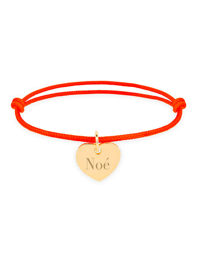 Bracelet coeur de 15mm plaqué or, accompagné d'un cordon orange fluo