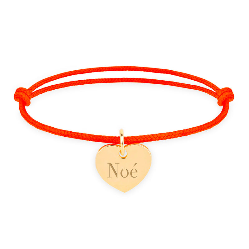 Bracelet coeur de 15mm plaqué or, accompagné d'un cordon orange fluo