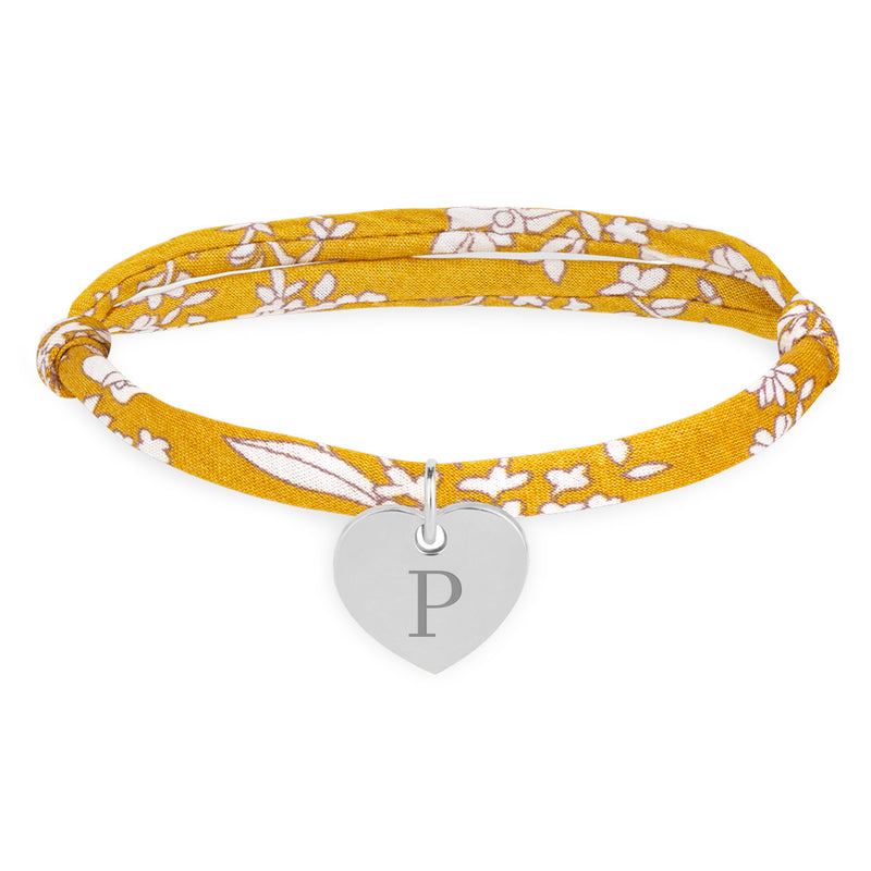 Bracelet en argent avec cœur de 15mm, orné de liberty Clivia