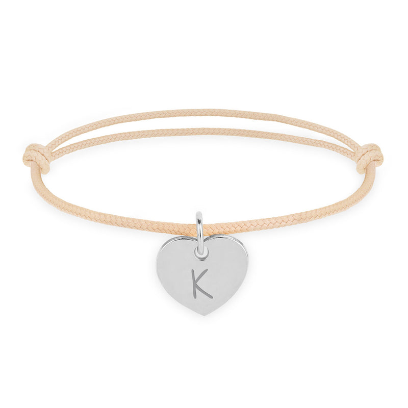 Bijou coeur argent, cordon beige