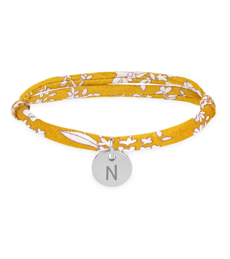 Bracelet personnalisé avec médaille de 10mm en argent et liberty Clivia, élégance et style pour votre poignet.