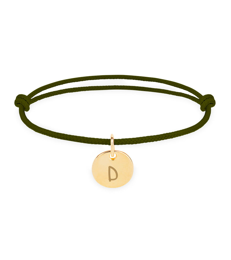 Bracelet kaki, médaille plaquée or de 10mm, gravure de votre choix pour une touche personnelle.