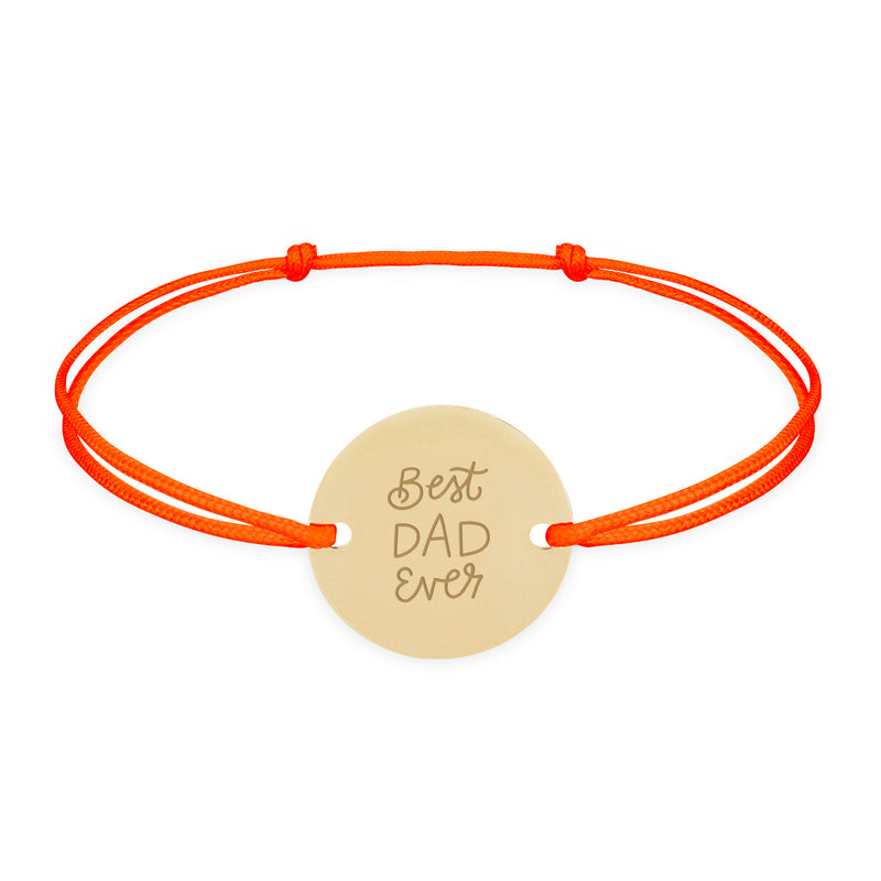 Bracelet Personnalisé avec Médaille 15mm en Plaqué Or et Cordon orange fluo.