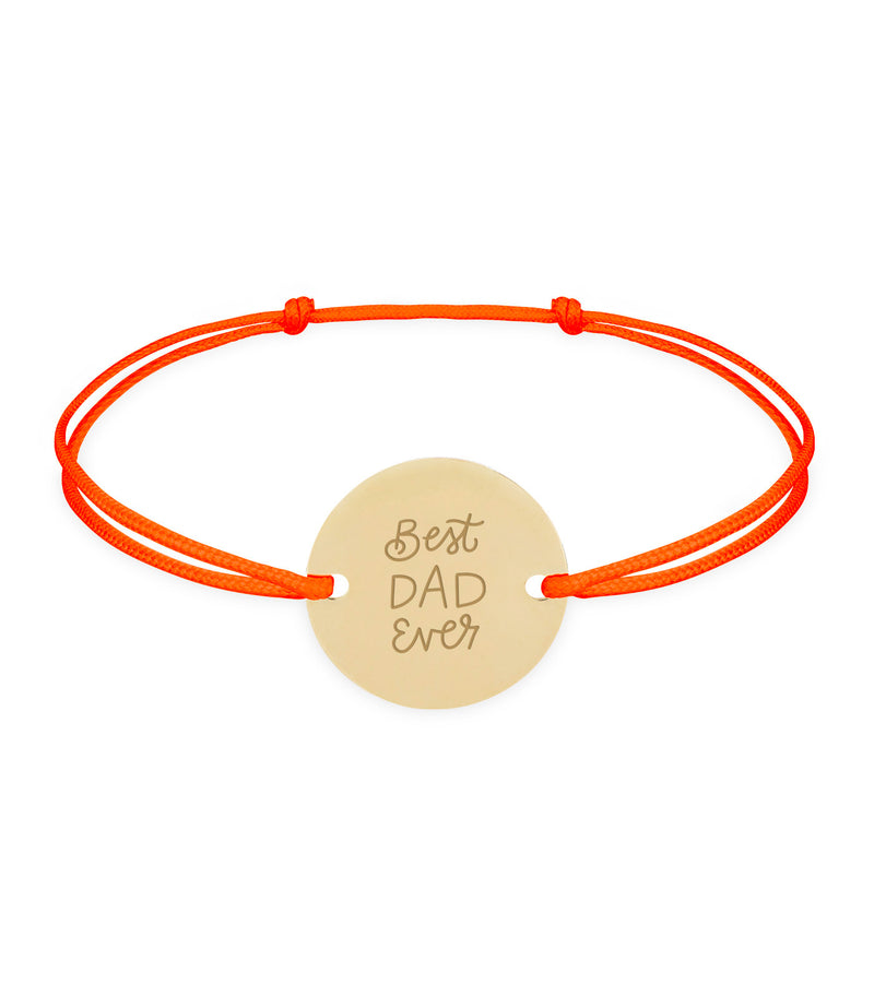 Bracelet Personnalisé avec Médaille 15mm en Plaqué Or et Cordon orange fluo.
