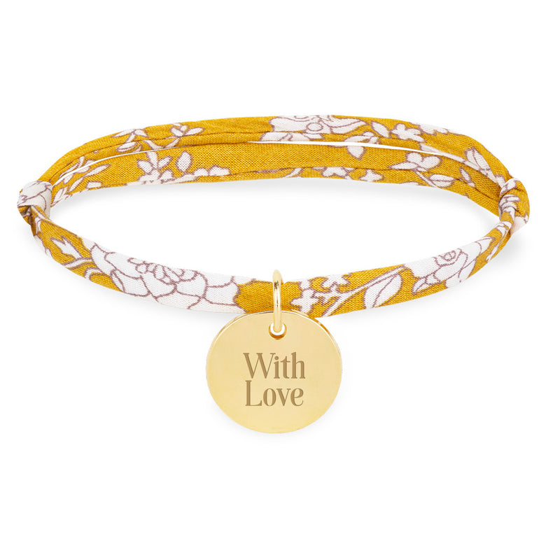 Bracelet en plaqué or 15mm avec médaille personnalisée sur lien Liberty Clivia.