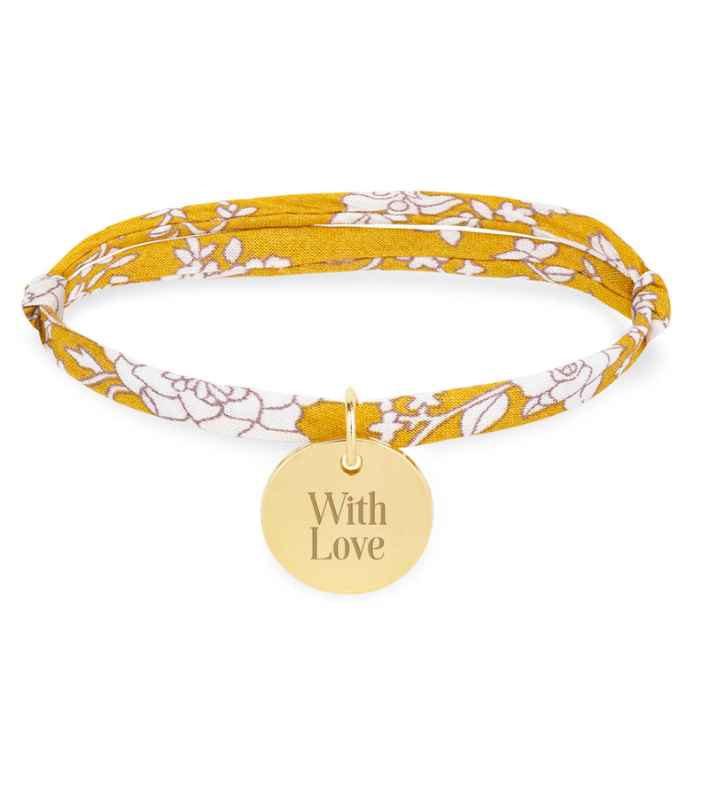 Bracelet en plaqué or 15mm avec médaille personnalisée sur lien Liberty Clivia.