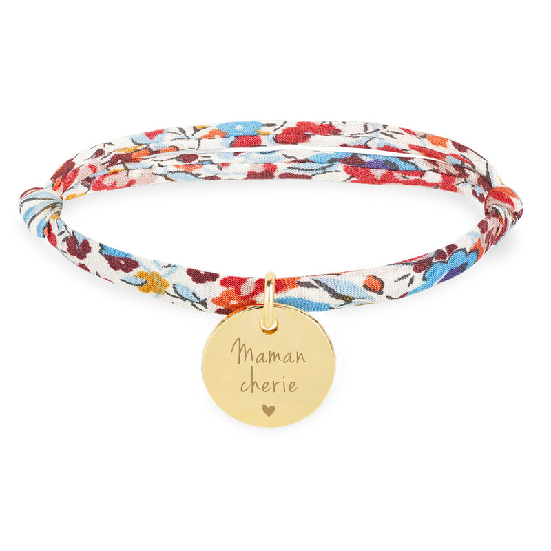 Bracelet personnalisé avec médaille dorée de 15mm sur lien Liberty Pavot