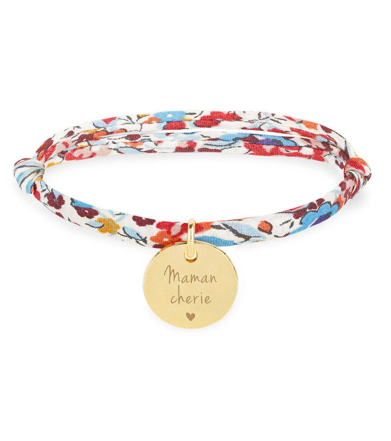 Bracelet personnalisé avec médaille dorée de 15mm sur lien Liberty Pavot