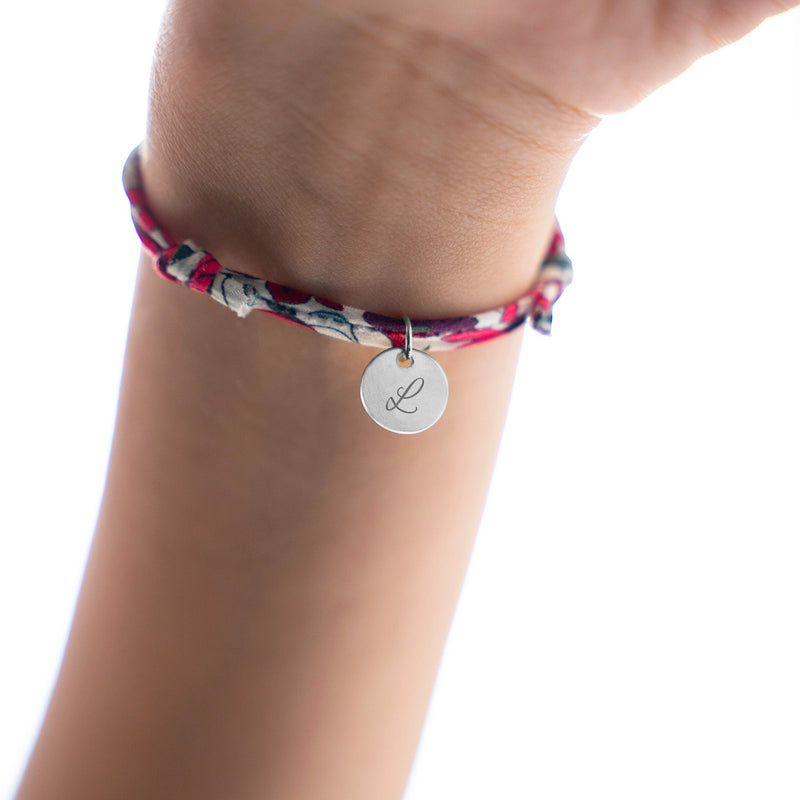 Bracelet personnalisé, médaille 10mm en argent avec lien Liberty Jacinthe