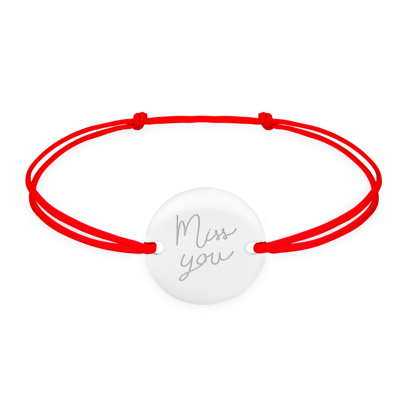 Bracelet argenté de 15mm, avec deux trous distinctifs Médaille Personnalisé 15mm 2 Trous Argent Cordon Rouge.