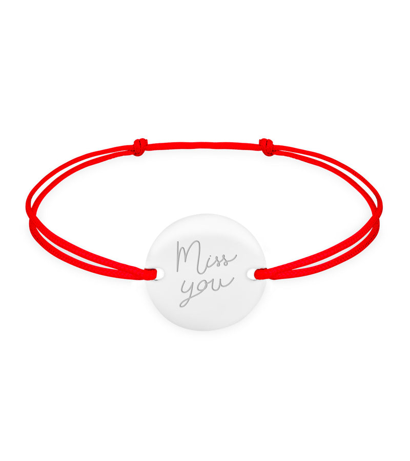 Bracelet argenté de 15mm, avec deux trous distinctifs Médaille Personnalisé 15mm 2 Trous Argent Cordon Rouge.