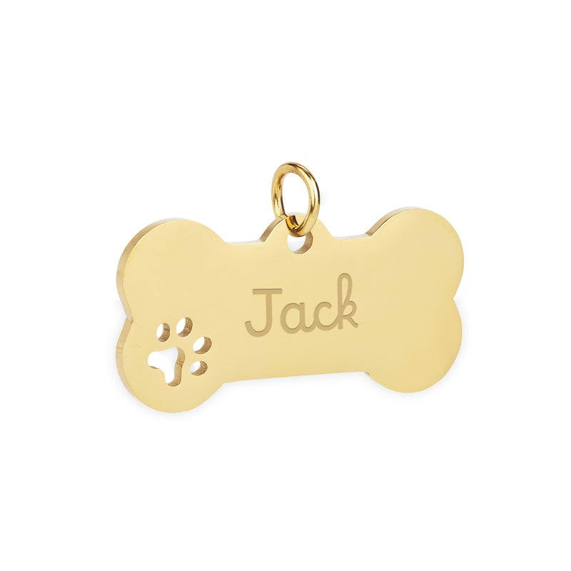 Médaille Chien Personnalisée - Os 40mm x 20mm - Acier Inoxydable Doré