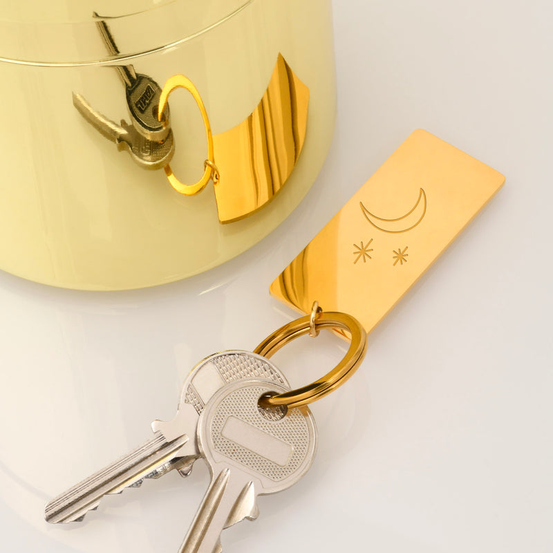 Porte clé en acier inoxydable doré avec plaque 50mm x 22mm personnalisée et anneau rond