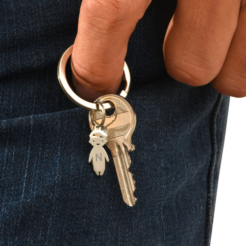 Porte clé personnalisé en forme garçon en acier inoxydable 50mm x 22mm avec anneau rond