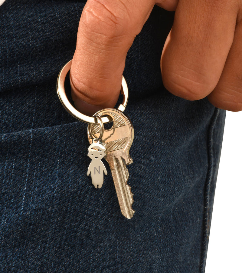 Porte clé personnalisé en forme garçon en acier inoxydable 50mm x 22mm avec anneau rond
