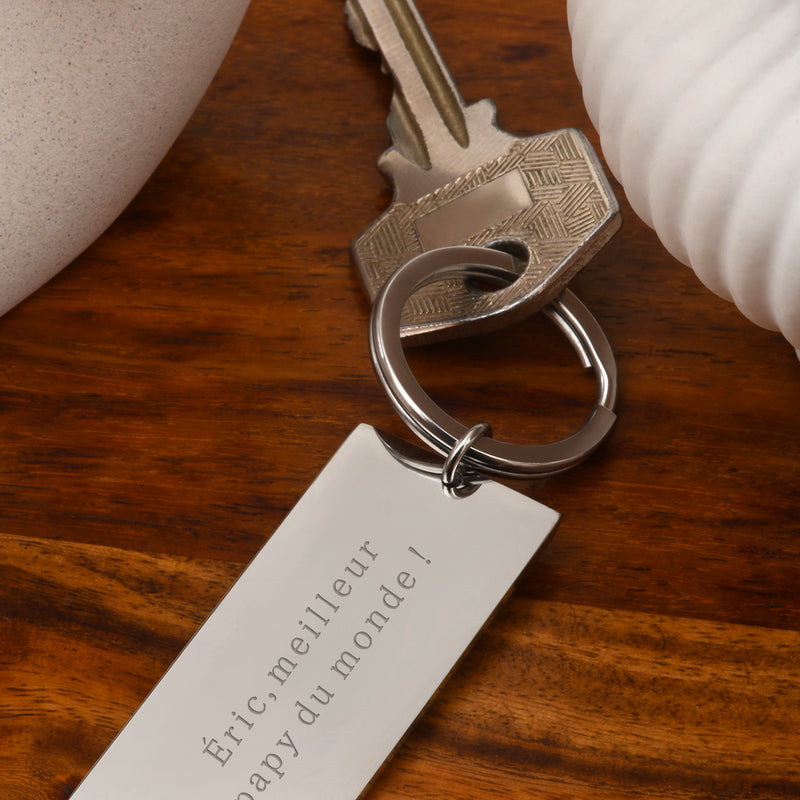 Porte clé personnalisé avec plaque de 50mm x 22mm en acier inoxydable et anneau rond