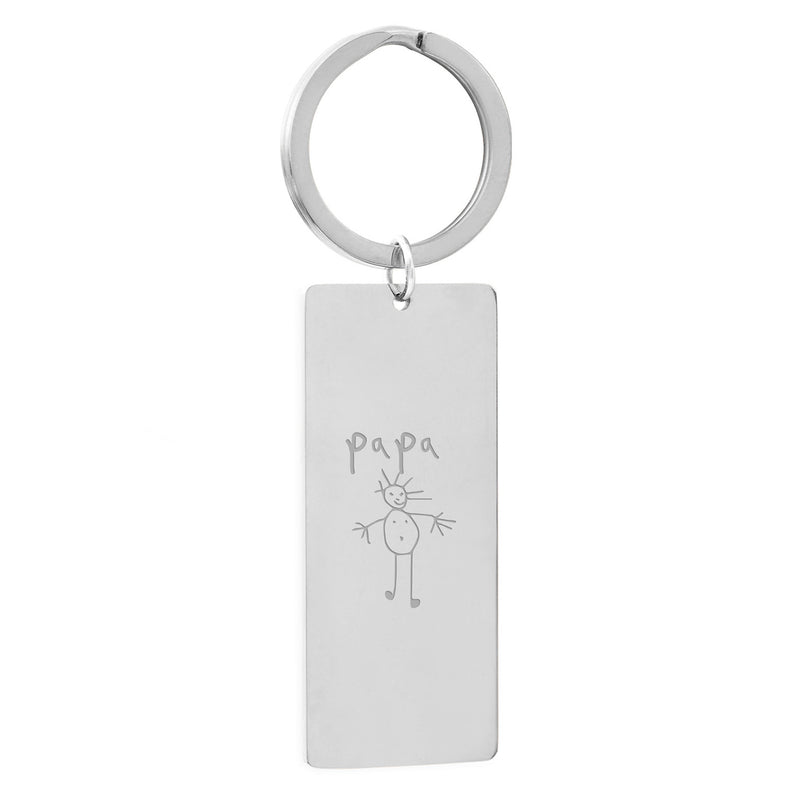Porte clé personnalisé avec plaque de 50mm x 22mm en acier inoxydable et anneau rond