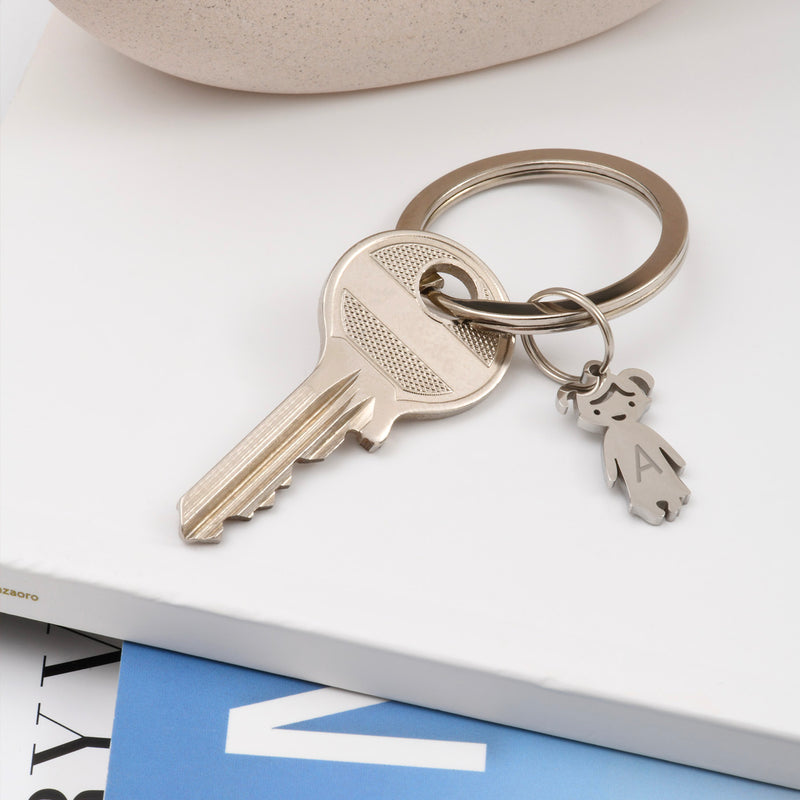 Porte clé en acier inoxydable personnalisé en forme de fille 50mm x 22mm avec anneau rond