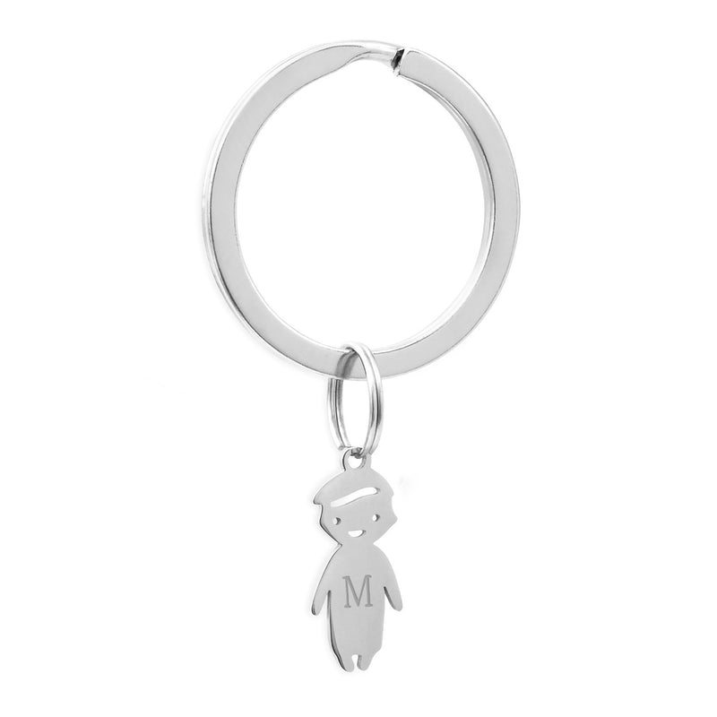 Porte clé en acier inoxydable personnalisé en forme de garçon 50mm x 22mm avec anneau rond