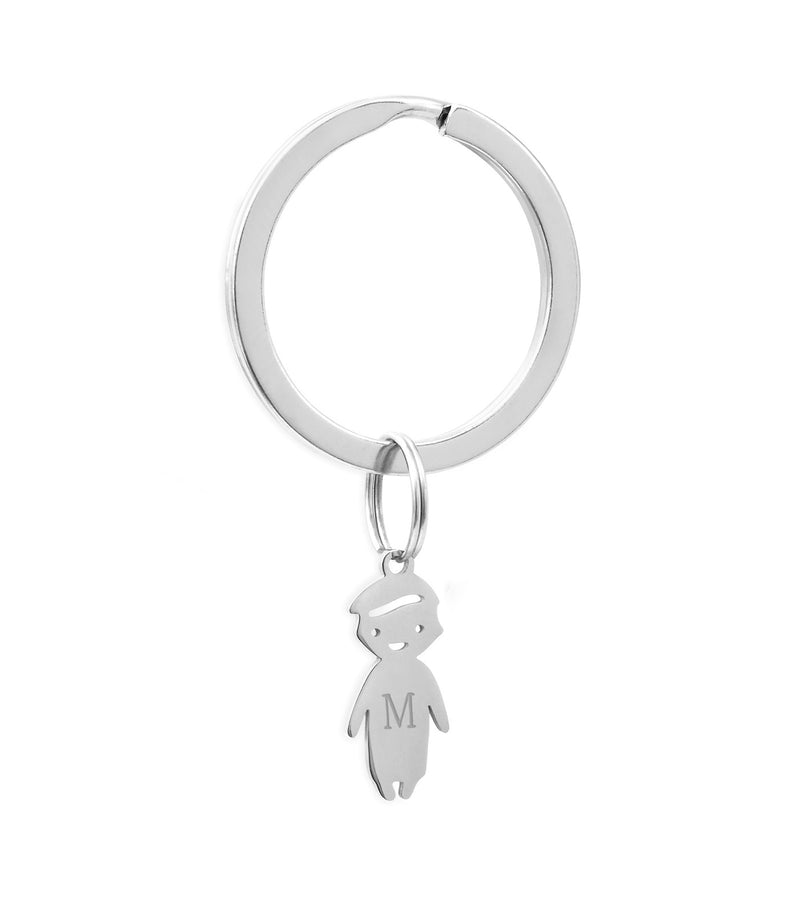 Porte clé en acier inoxydable personnalisé en forme de garçon 50mm x 22mm avec anneau rond
