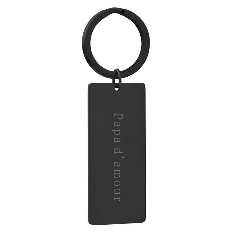 Porte clé en acier inoxydable noir personnalisé plaque 50mm x 22mm anneau rond