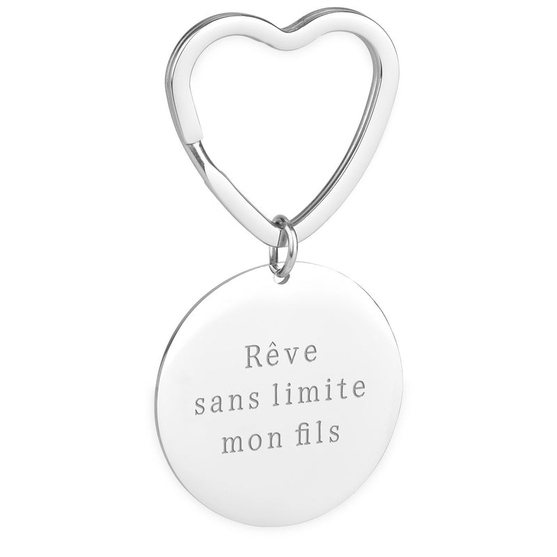 Avec son design rond et personnalisé, ce porte-clé en acier inoxydable 35mm est agrémenté d'un anneau cœur de 31mm.