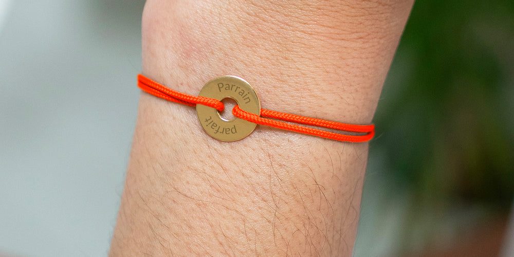 Bracelet cible 15mm personnalisé plaqué or cordon orange pour parrain