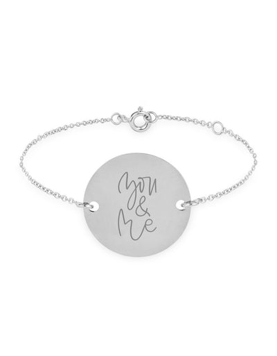 Bracelet médaille argent, personnalisé 20mm, muni de deux trous, sur chaîne plate.