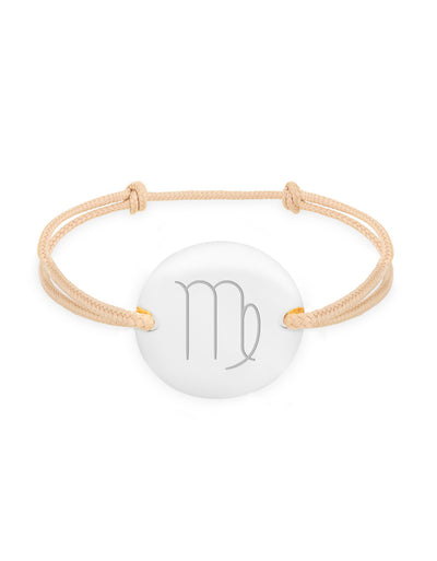 Personnalisez votre style avec ce bracelet en argent, médaille 20mm, cordon beige, et ses deux trous.