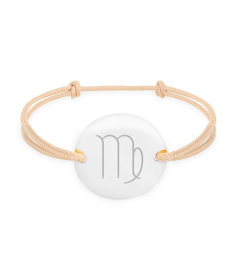 Personnalisez votre style avec ce bracelet en argent, médaille 20mm, cordon beige, et ses deux trous.