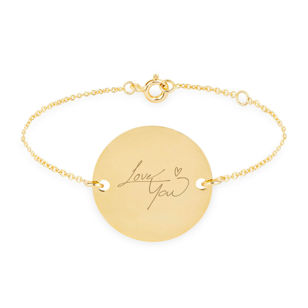Bracelet médaille personnalisé en 20mm, avec deux trous en plaqué or et une chaîne en maille.