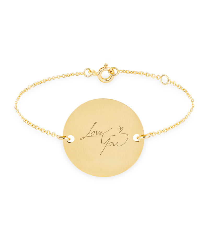 Bracelet médaille personnalisé en 20mm, avec deux trous en plaqué or et une chaîne en maille.