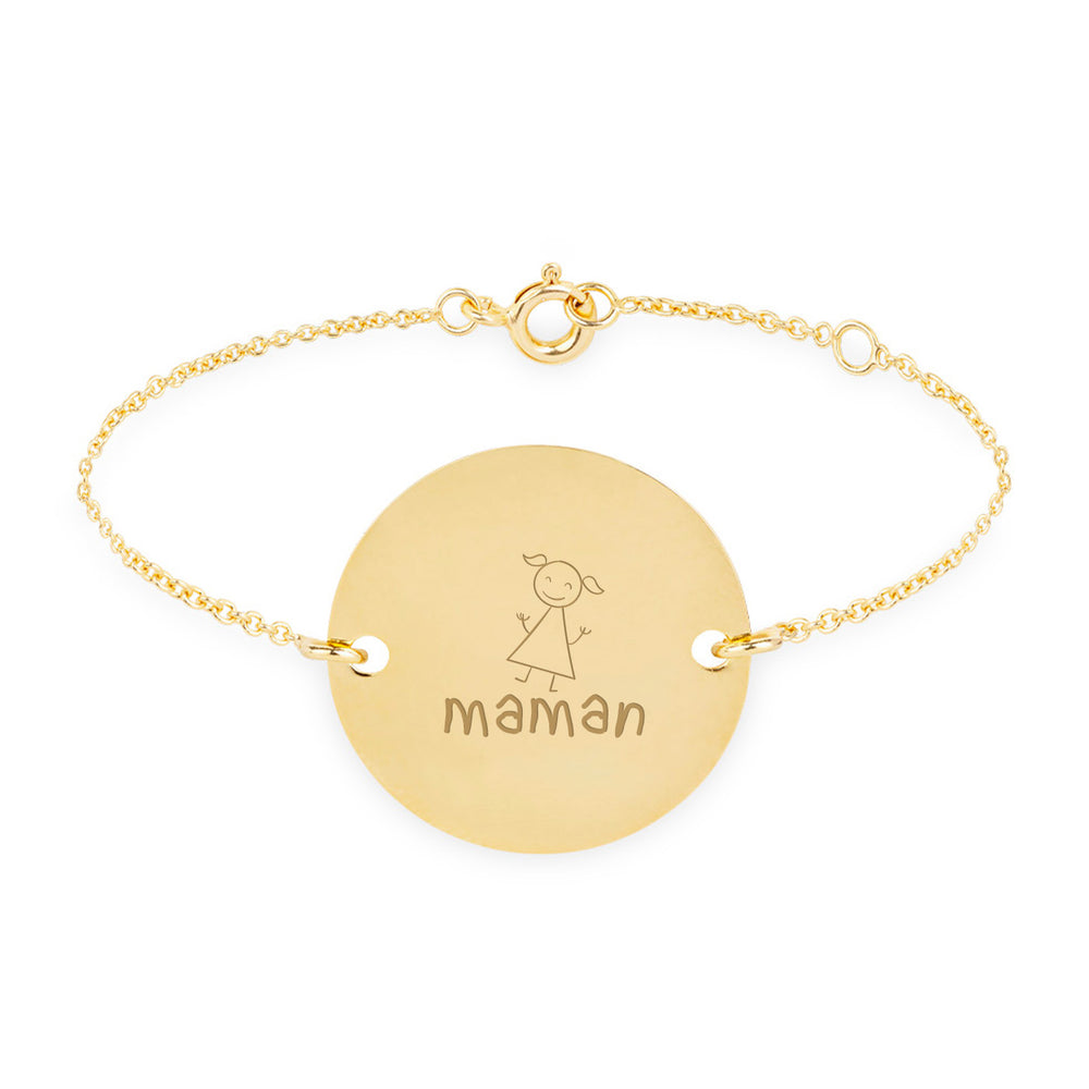 Bracelet médaille personnalisé en 20mm, avec deux trous en plaqué or et une chaîne plate.