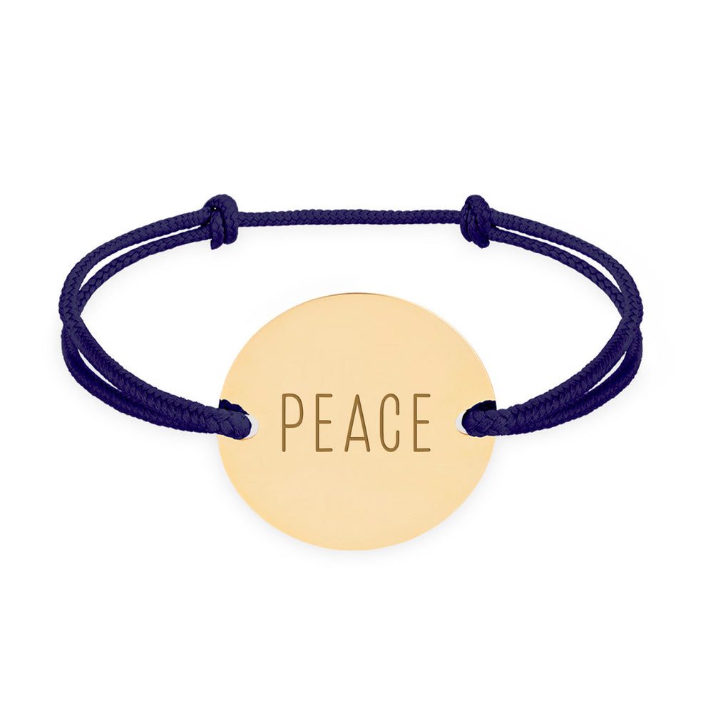 Bracelet médaille personnalisé en 20mm, avec deux trous en plaqué or, et cordon bleu marine.