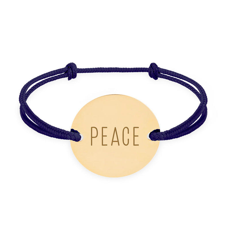 Bracelet médaille personnalisé en 20mm, avec deux trous en plaqué or, et cordon bleu marine.