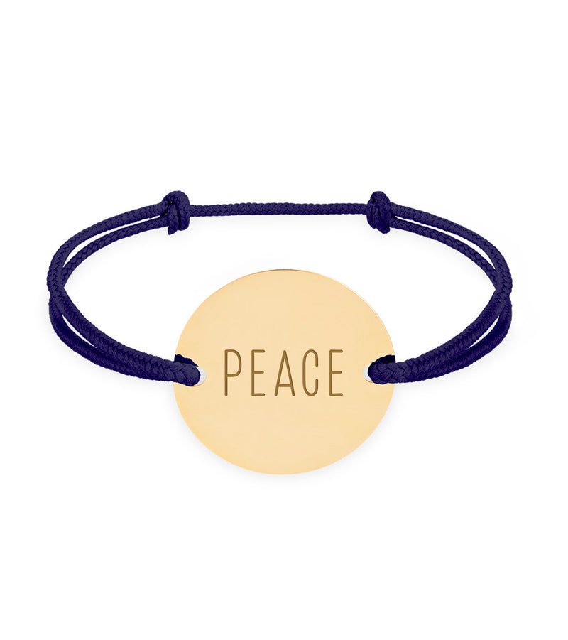 Bracelet médaille personnalisé en 20mm, avec deux trous en plaqué or, et cordon bleu marine.