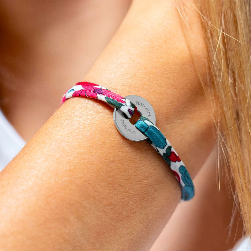 Bracelet Personnalisé - Cible 15mm - Argent - Liberty Jacinthe