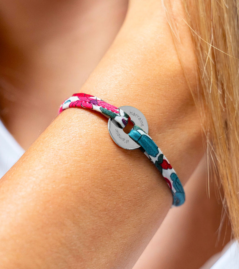 Bracelet Personnalisé - Cible 15mm - Argent - Liberty Jacinthe