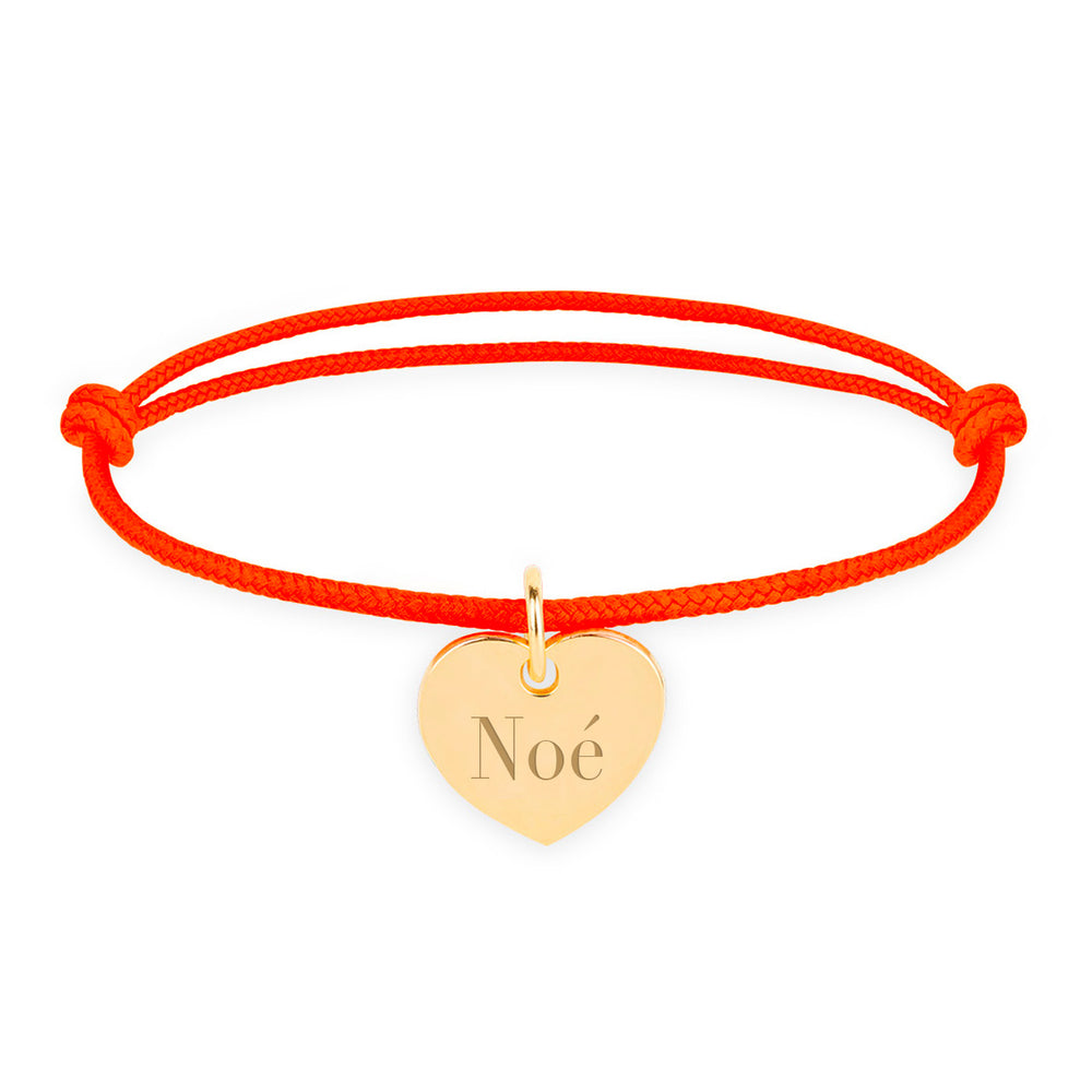 Bracelet coeur de 15mm plaqué or, accompagné d'un cordon orange fluo