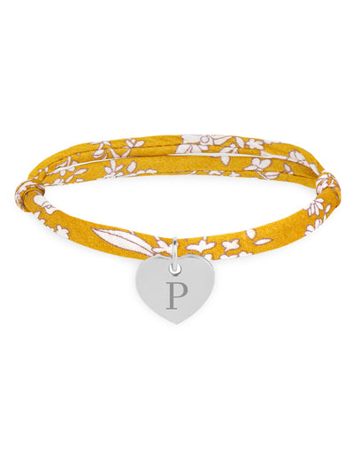 Bracelet en argent avec cœur de 15mm, orné de liberty Clivia